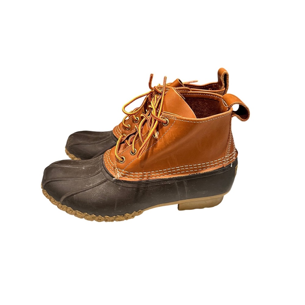 LL Bean Boots Mens 8 Duck Boots Tan Brown Waterproof Leather Work Outdoor 6"
